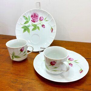 Lot of 4 (2 Sets) LORD & TAYLOR LUNCHEON PLATE & CUP FROM JAPAN - ROSE PATTERN